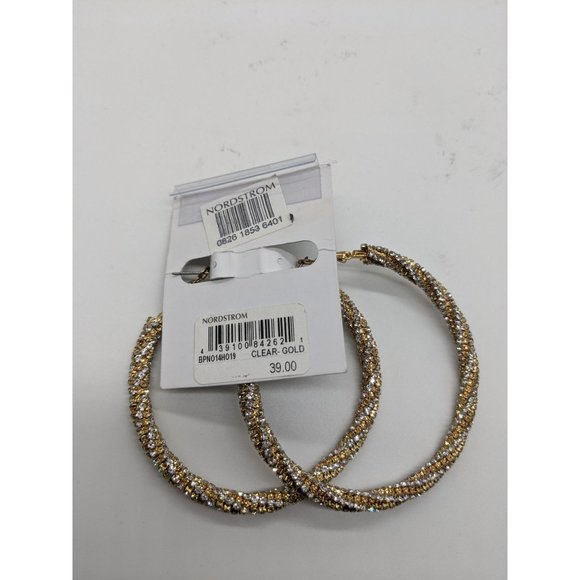 NWT Nordstrom Crystal Hoop Earrings One Size Gold - Picture 2 of 6